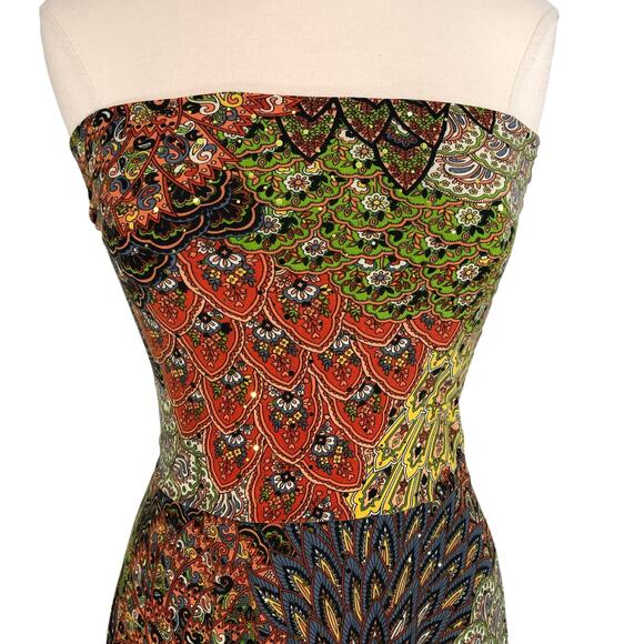 Dream Dance Soft Slinky Fit Flare Midi Dress Strapless High Low Bling Size M - Picture 5 of 9